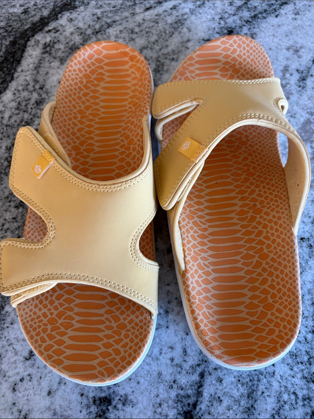 Spenco Women's Yellow Slide Sandals with Patterned Footbed